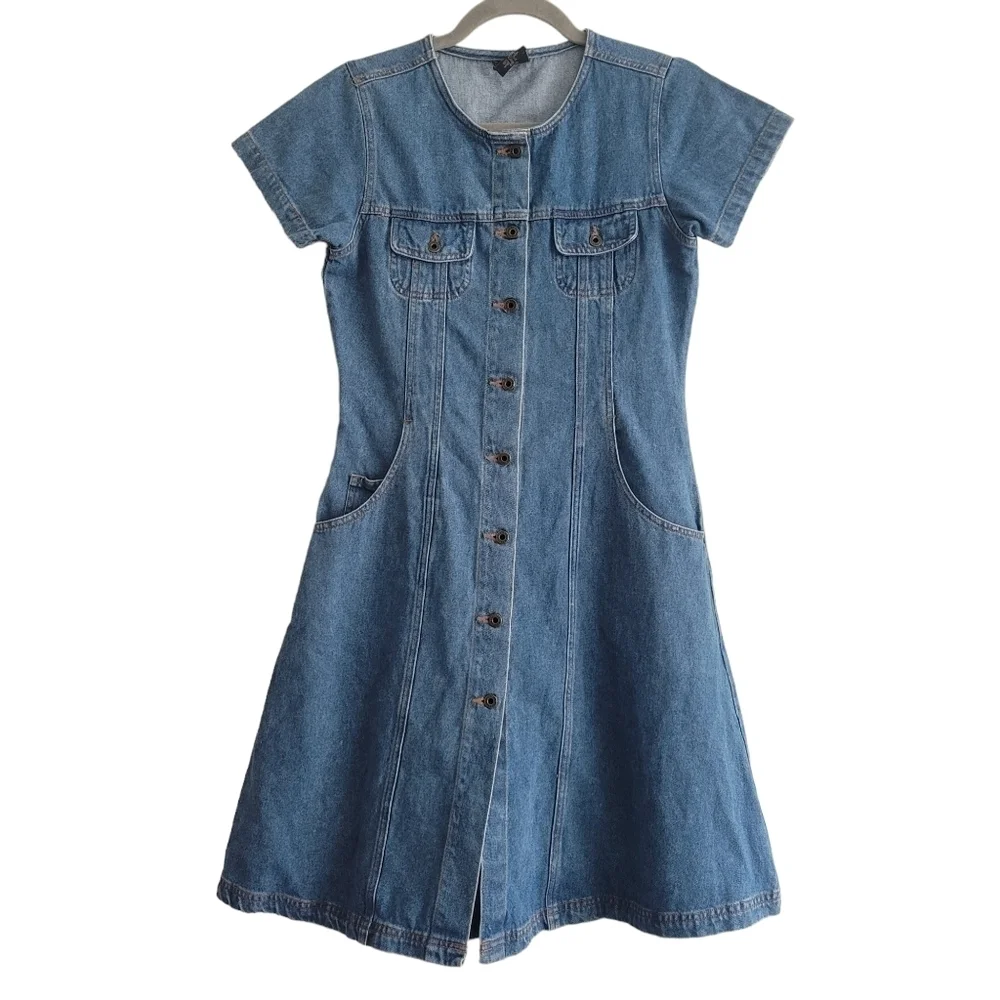 VTG Rough Diamond Girls 14 Denim‎ Fit & Flare Dress Pockets Y2K